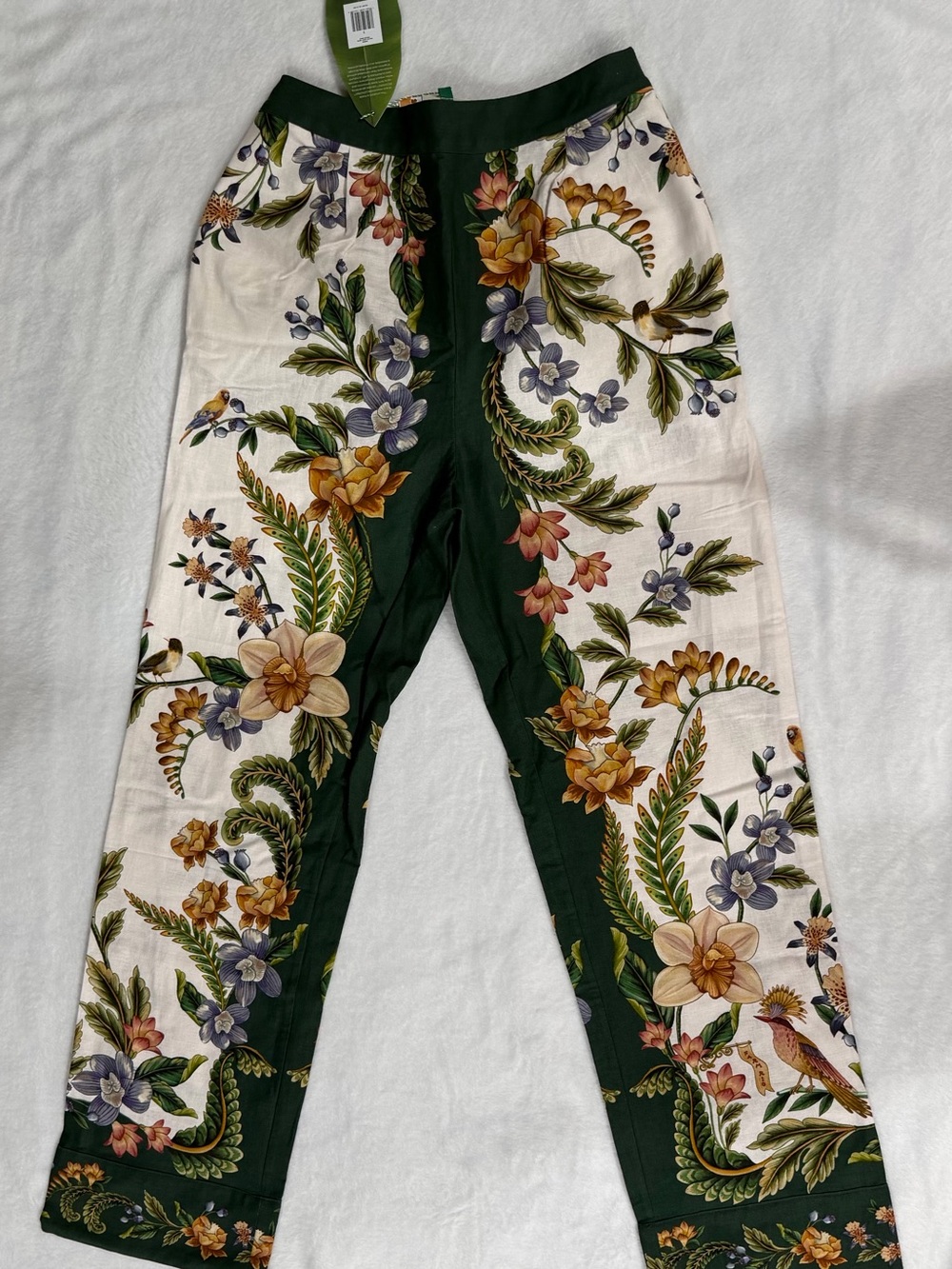 FARM Rio Green and Cream Floral Pull-On Pants